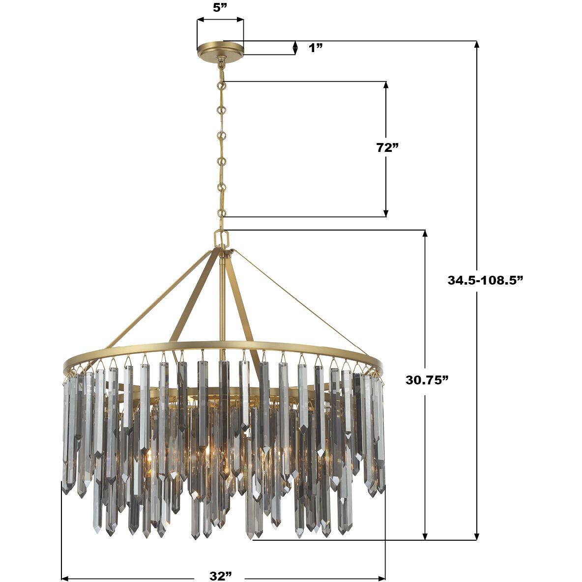 Gemma 9 Light 32 inch Modern Gold Chandelier Ceiling Light