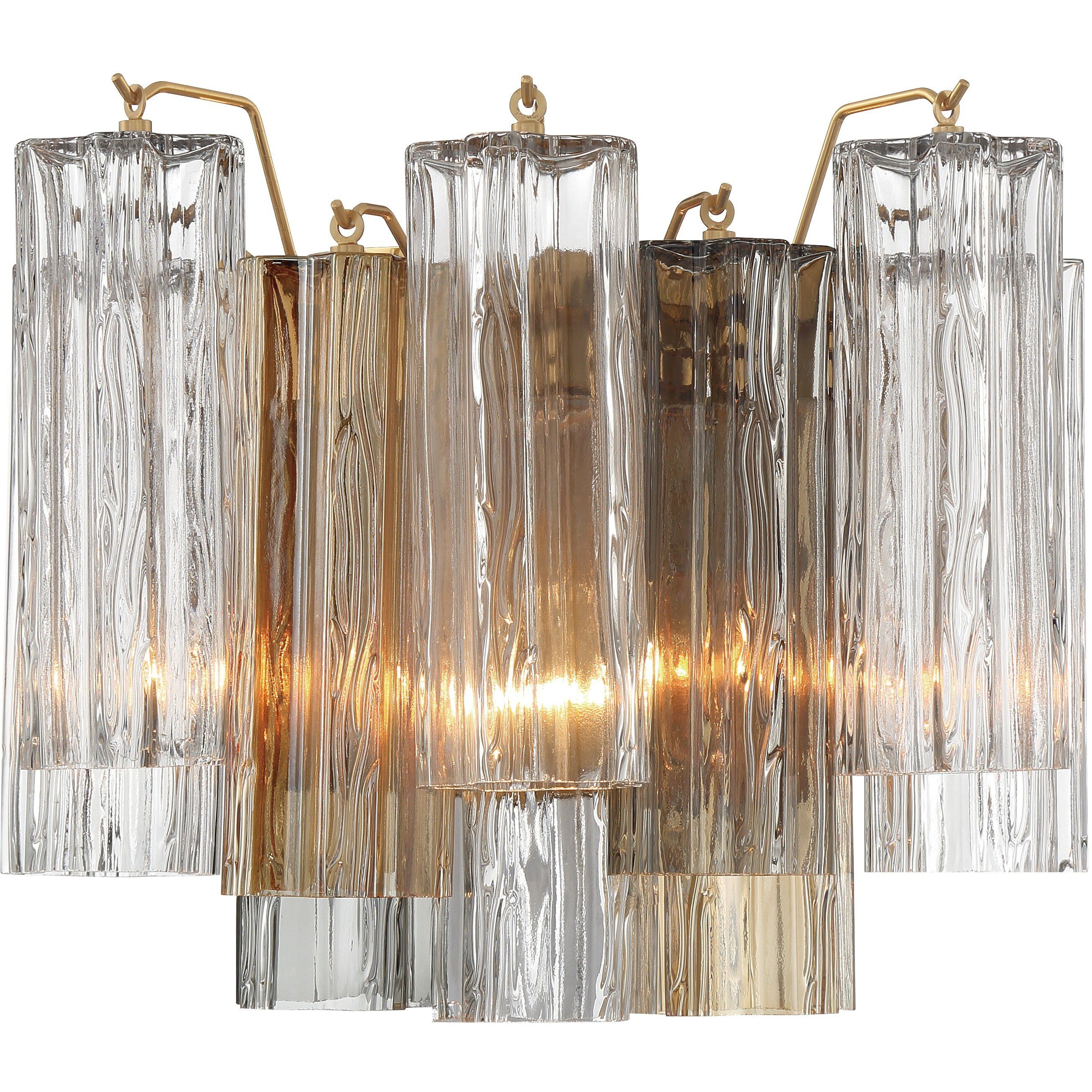Addis Sconce Wall Light in Aged Brass, Tronchi Glass Autumn