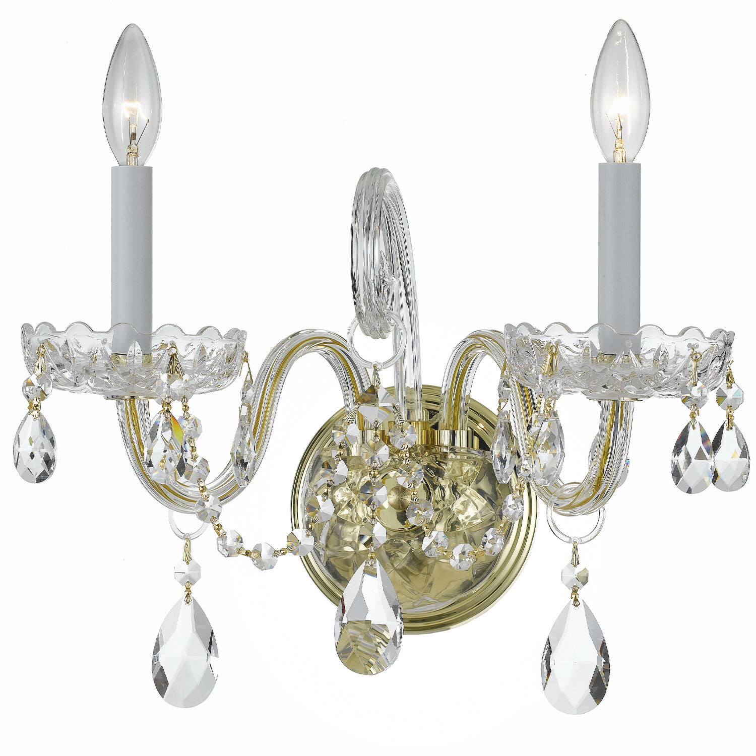 Traditional Crystal Sconce Wall Light in Clear Hand Cut, Polished Brass