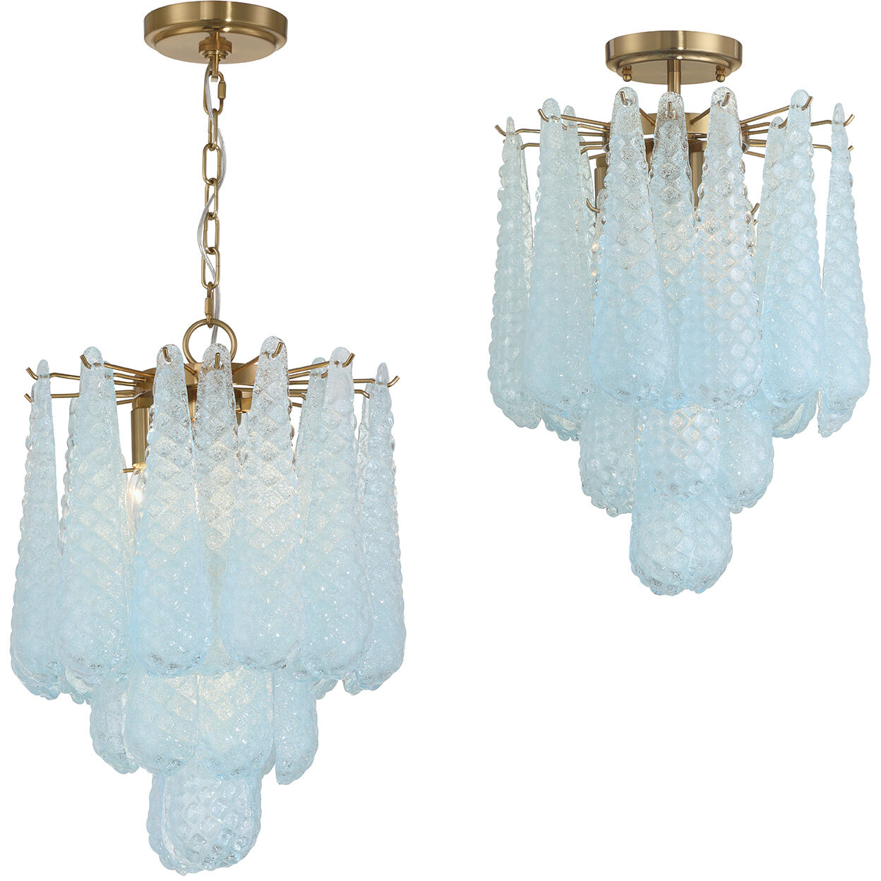 Ollie 4 Light 14.25 inch Aged Brass Pendant Ceiling Light in Sand Glass Blue