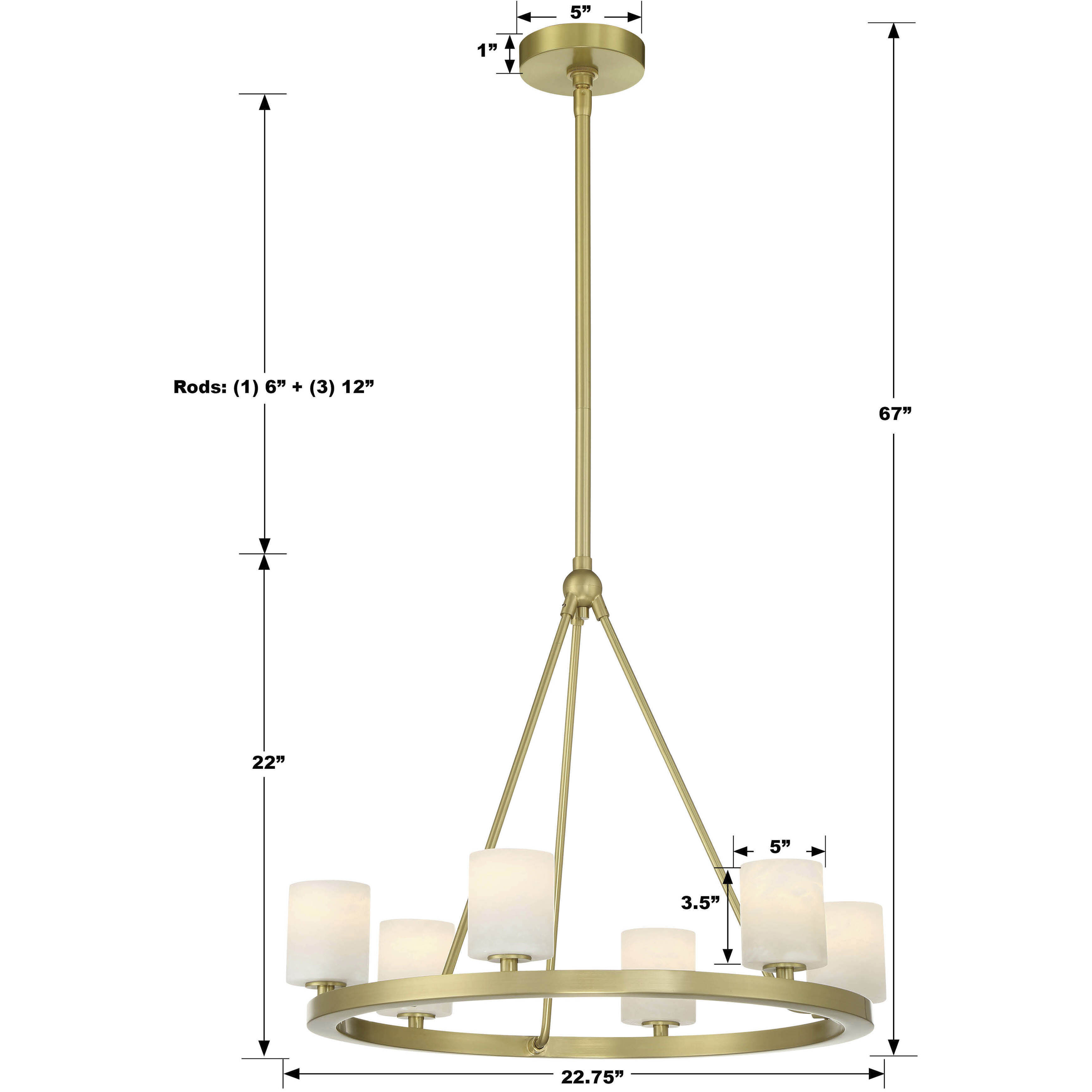 Aragon 6 Light 22.75 inch Soft Brass Chandelier Ceiling Light