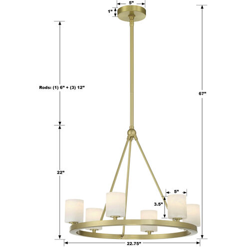 Aragon 6 Light 22.75 inch Soft Brass Chandelier Ceiling Light in White