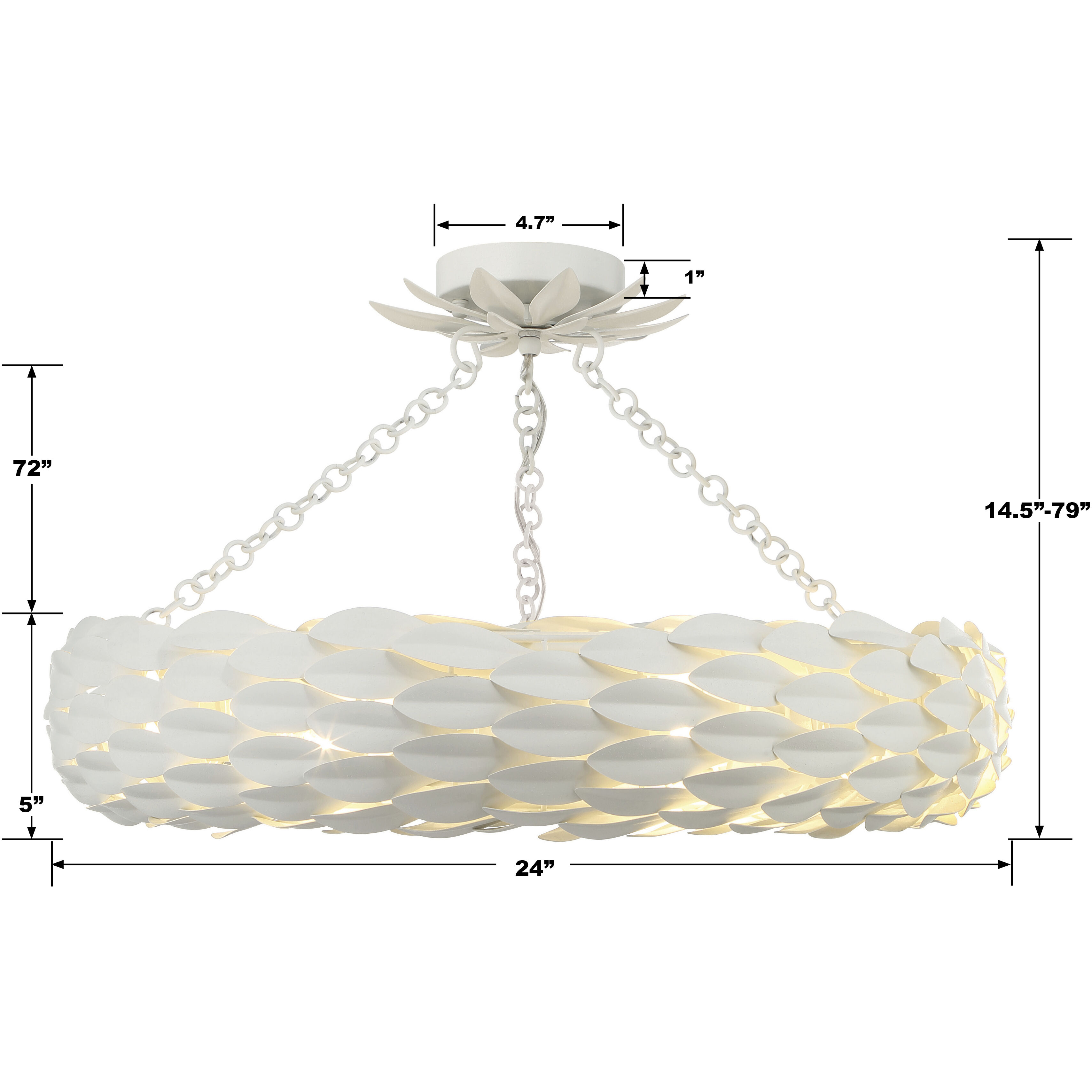 Broche 6 Light 24 inch Matte White Semi Flush Ceiling Light