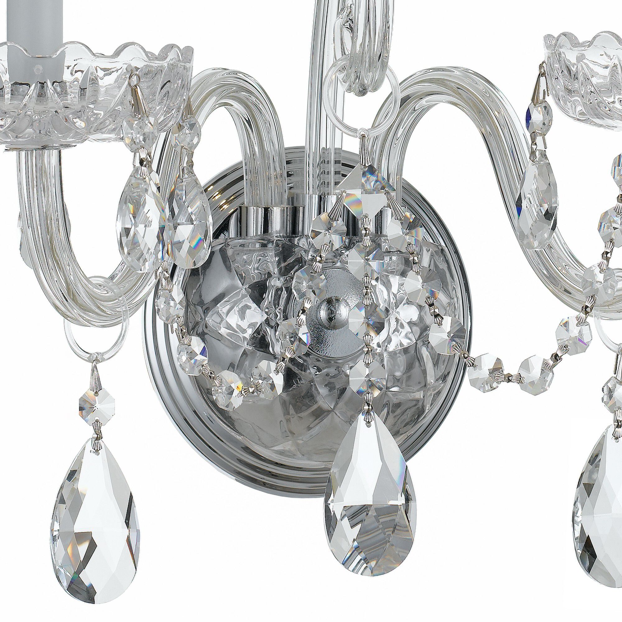 Traditional Crystal Sconce Wall Light in Clear Swarovski Strass, Polished Chrome