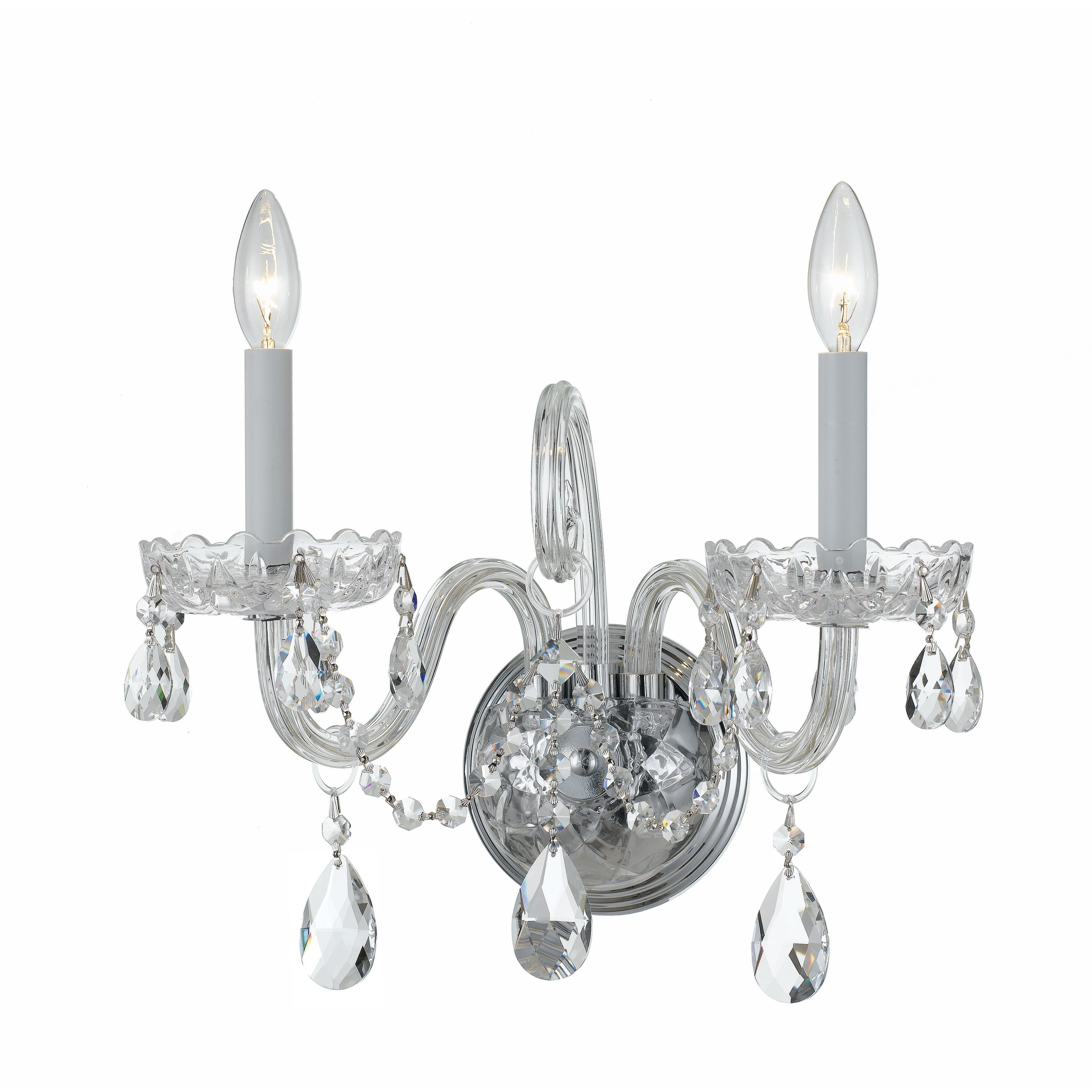 Traditional Crystal Sconce Wall Light in Clear Swarovski Strass, Polished Chrome