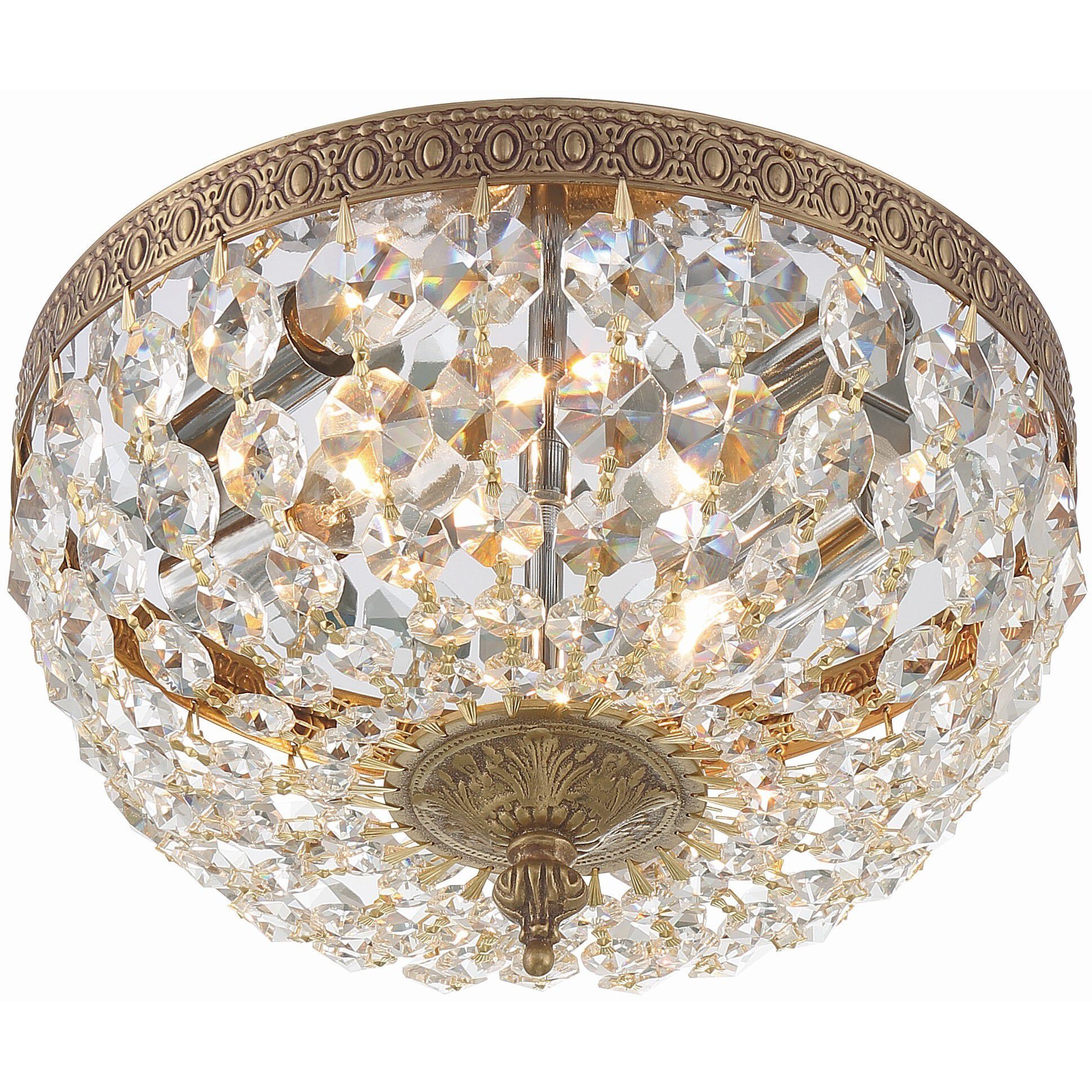 Waltham 2 Light 10 inch Olde Brass Flush Ceiling Light in Clear Italian