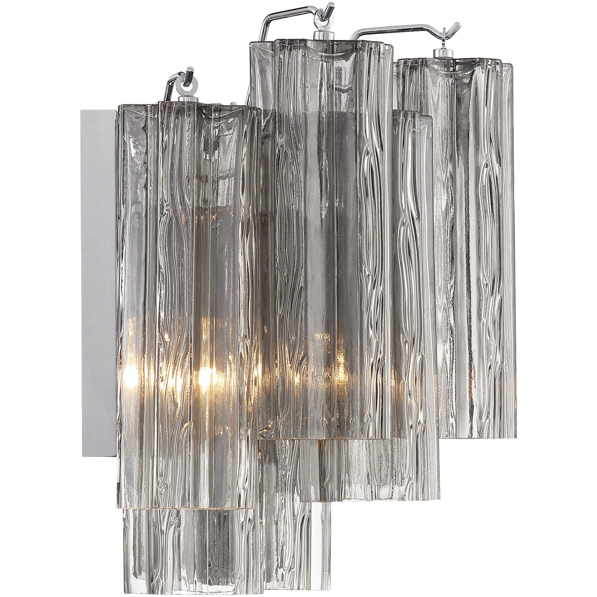 Addis Bath Wall Light in Polished Chrome, Tronchi Glass Smoke