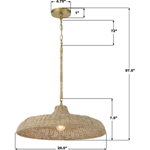 Odessa 1 Light 20.5 inch Soft Gold Pendant Ceiling Light