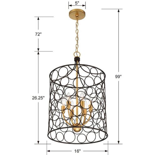 Stemmons 6 Light 16 inch Bronze and Antique Gold Mini Chandelier Ceiling Light