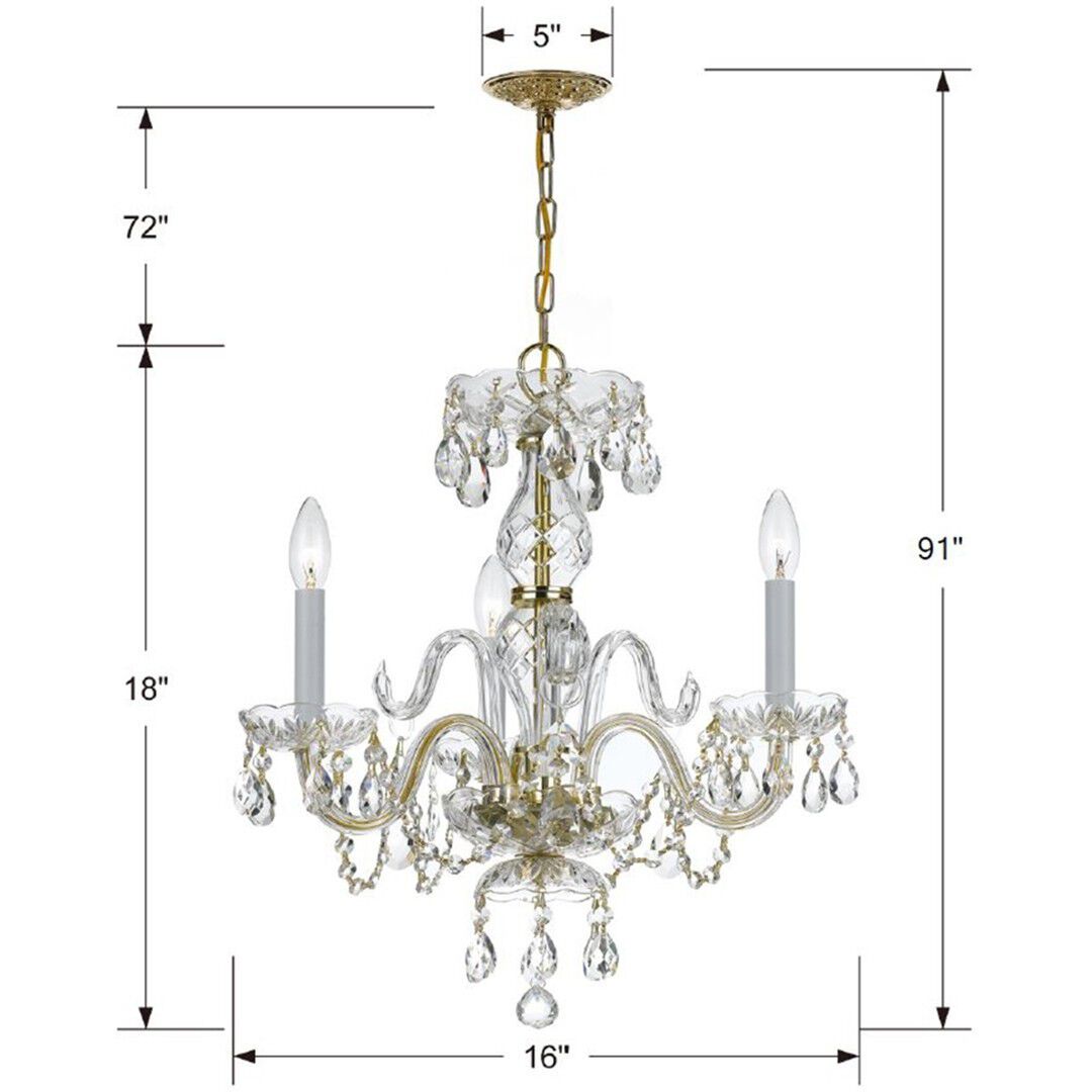 Traditional Crystal 3 Light 16 inch Polished Brass Mini Chandelier Ceiling Light in Clear Spectra