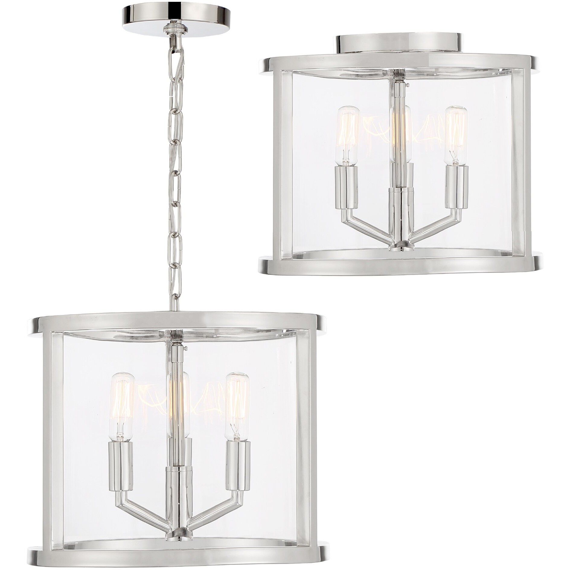 Devon 3 Light 11.75 inch Polished Nickel Lantern Chandelier Ceiling Light