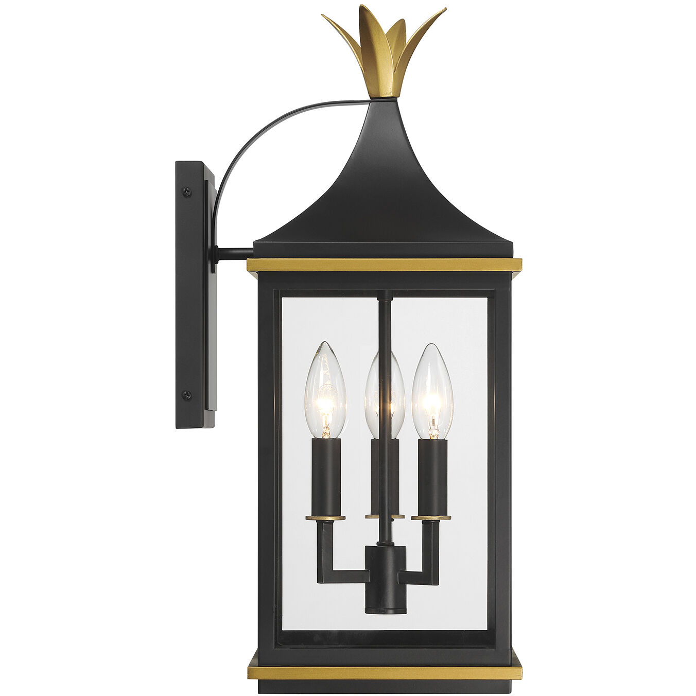Simpson 3 Light 19.75 inch Matte Black and Textured Gold Outdoor Sconce