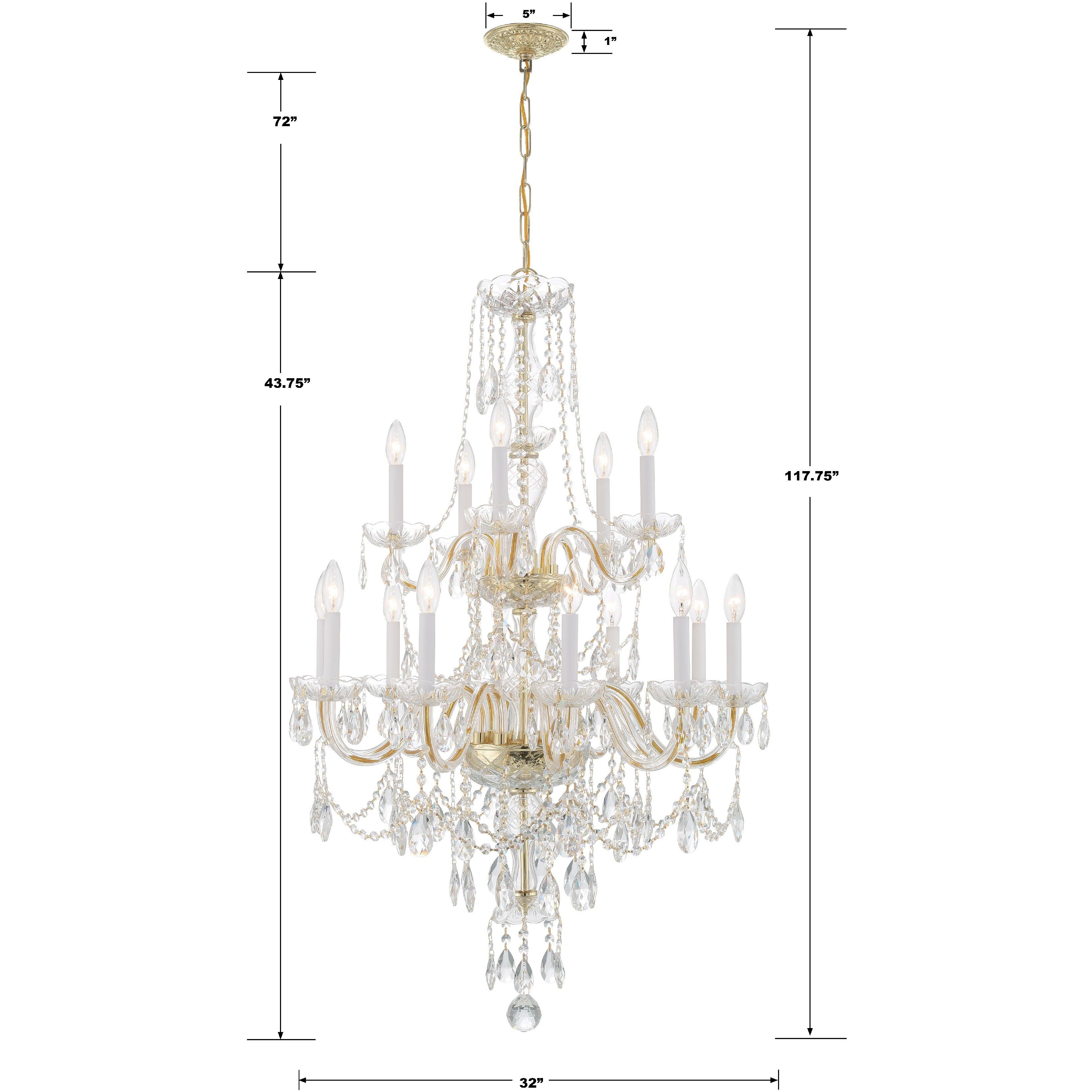Traditional Crystal 15 Light 32 inch Polished Brass Chandelier Ceiling Light