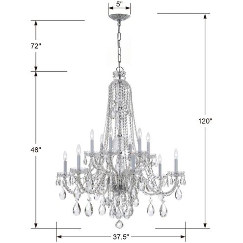 Traditional Crystal 12 Light 37.5 inch Polished Chrome Chandelier Ceiling Light in Clear Swarovski Strass