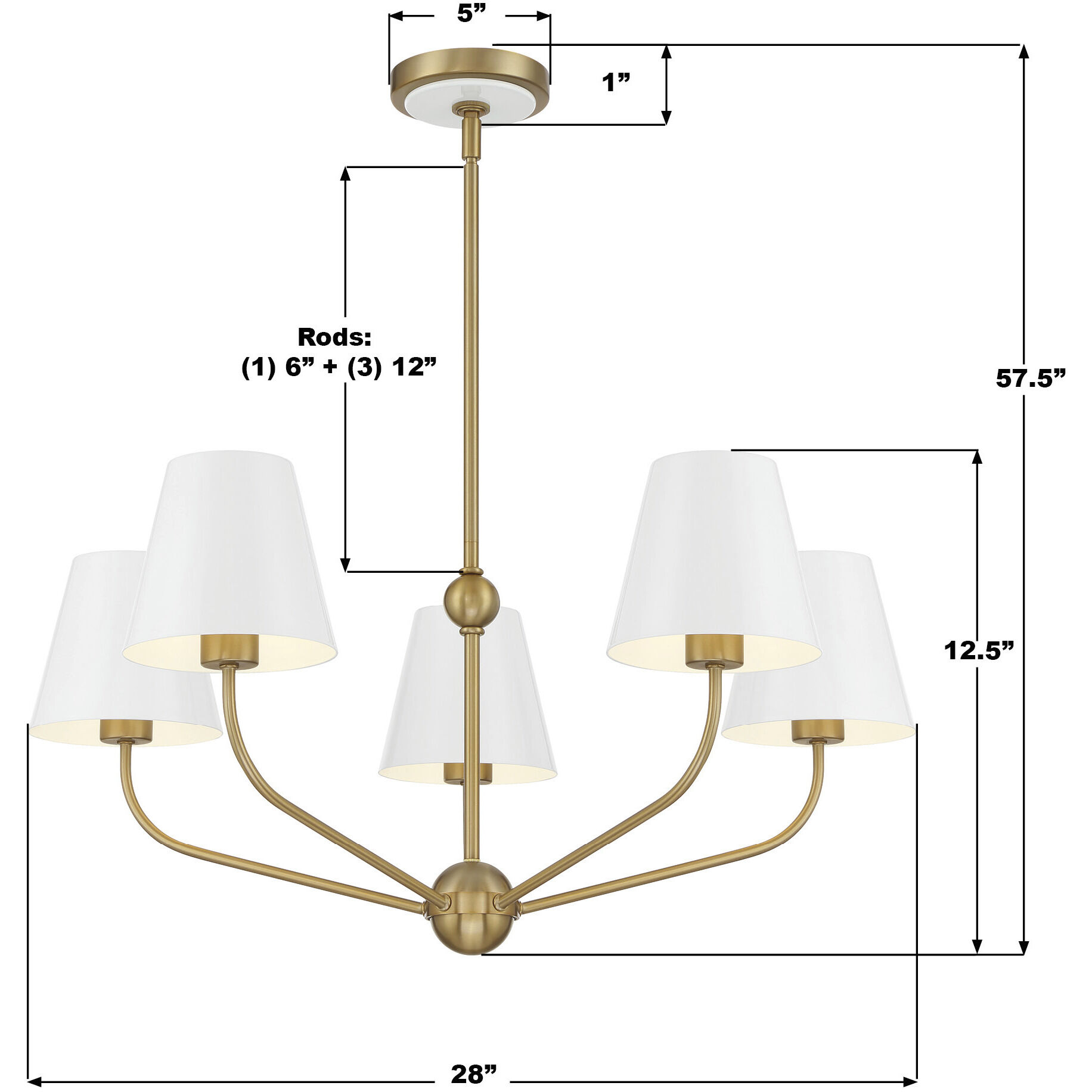 Xavier 5 Light 28 inch Vibrant Gold Chandelier Ceiling Light in Vibrant Gold and White