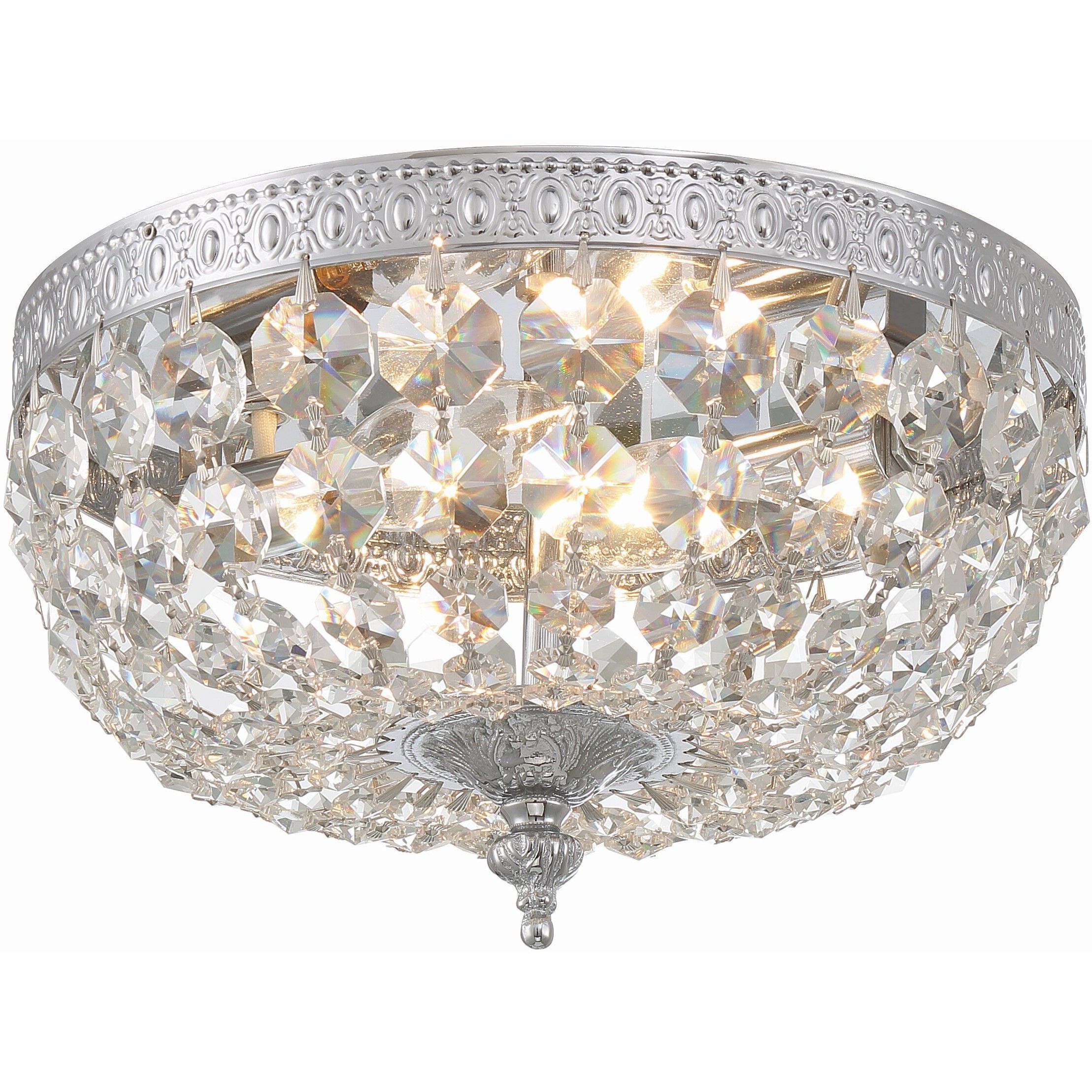 Waltham 2 Light 10 inch Polished Chrome Flush Ceiling Light in Clear Hand Cut