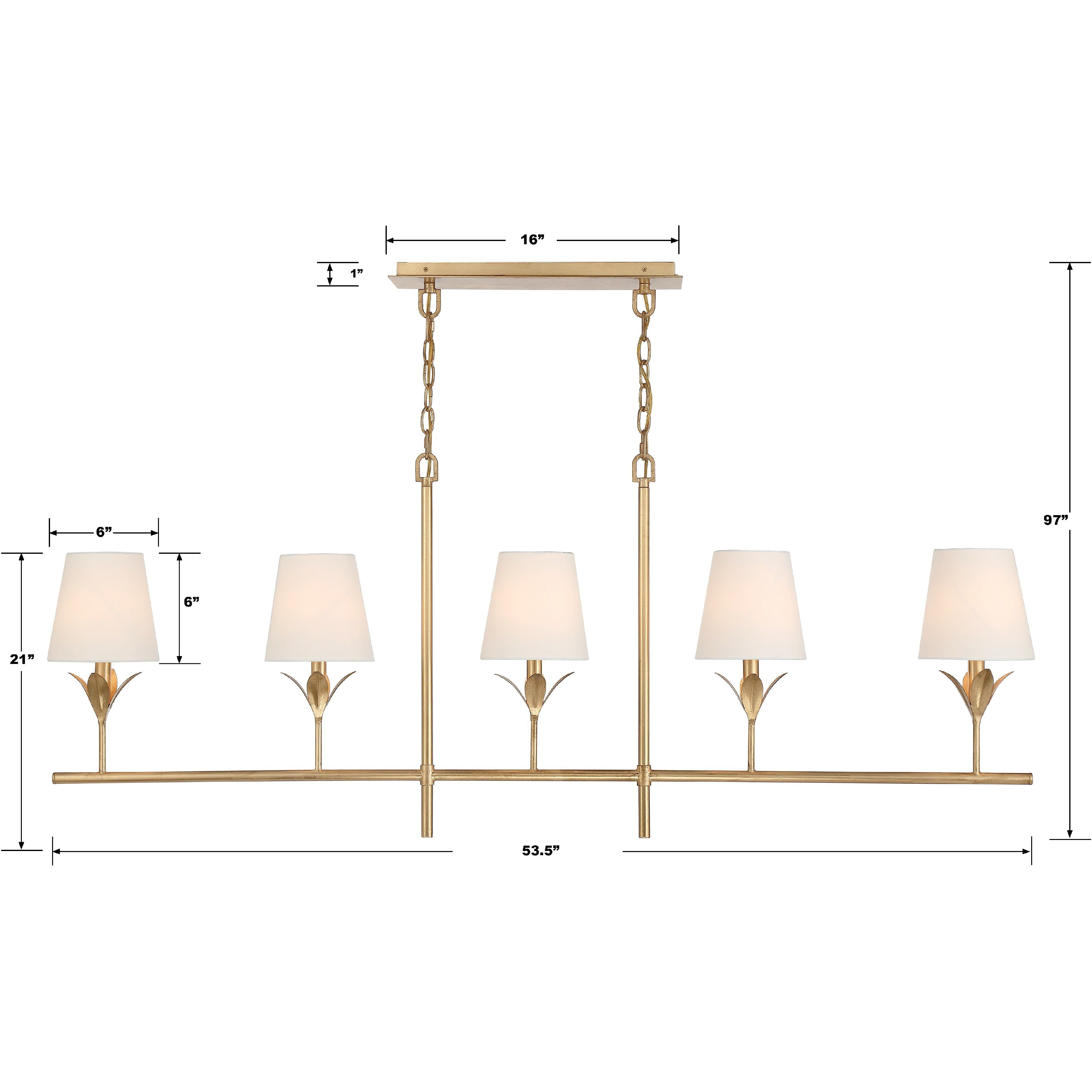 Broche 5 Light 53.5 inch Antique Gold Chandelier Ceiling Light