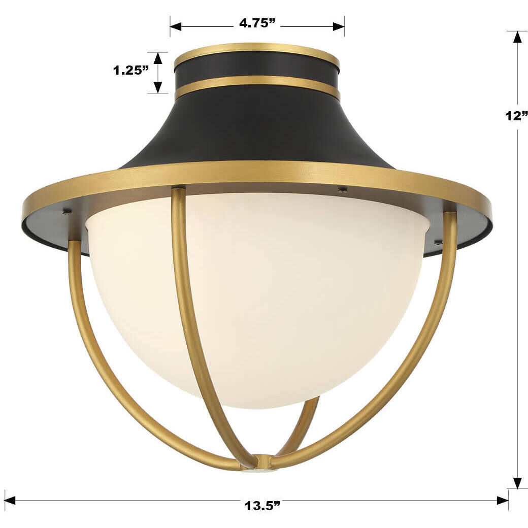 Atlas 2 Light 13.5 inch Matte Black/Textured Gold Outdoor Semi Flush
