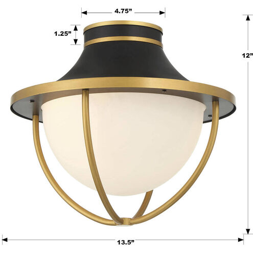 Atlas 2 Light 13.5 inch Matte Black/Textured Gold Outdoor Semi Flush