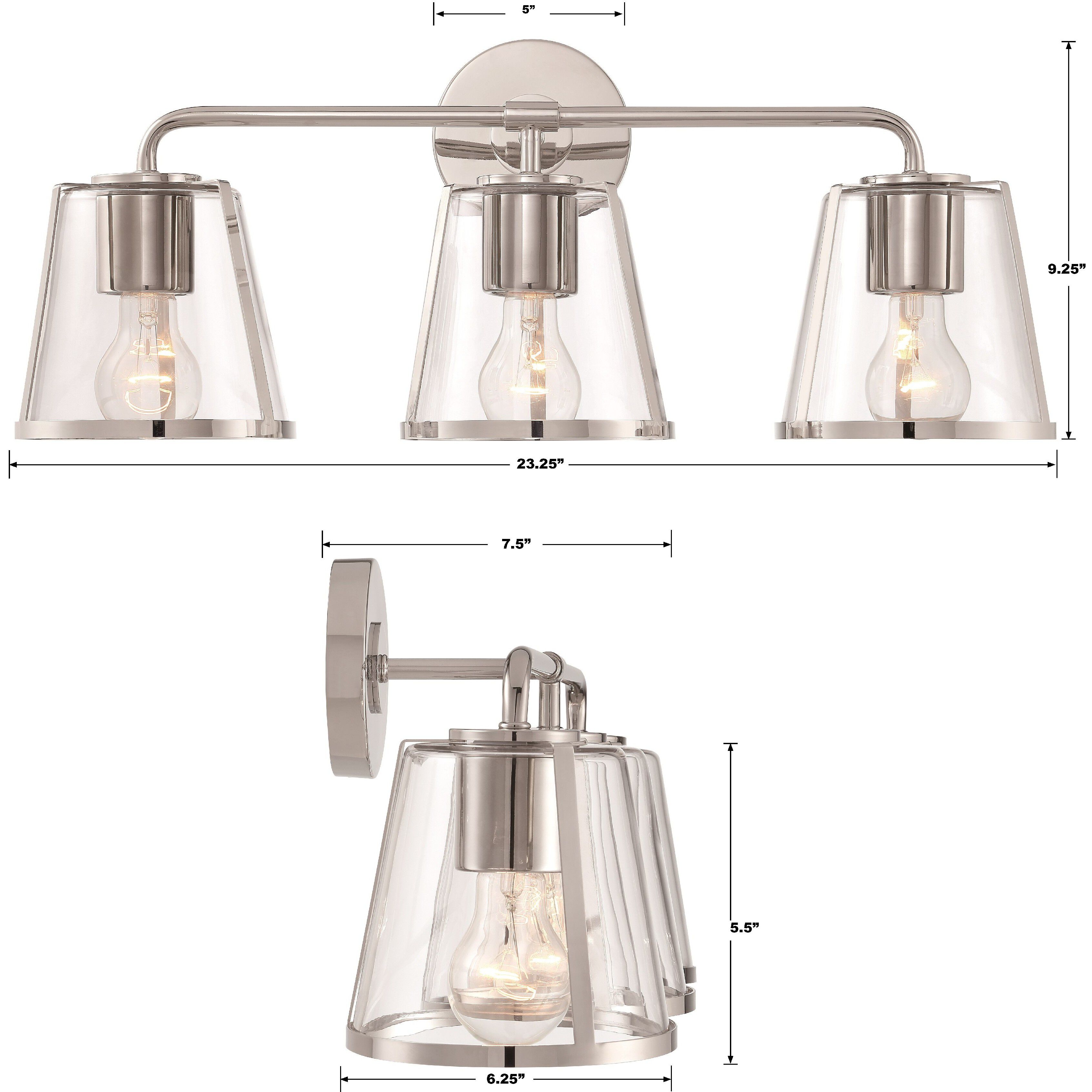 Fulton 3 Light 23.25 inch Polished Nickel Bathroom Vanity Light Wall Light in Clear