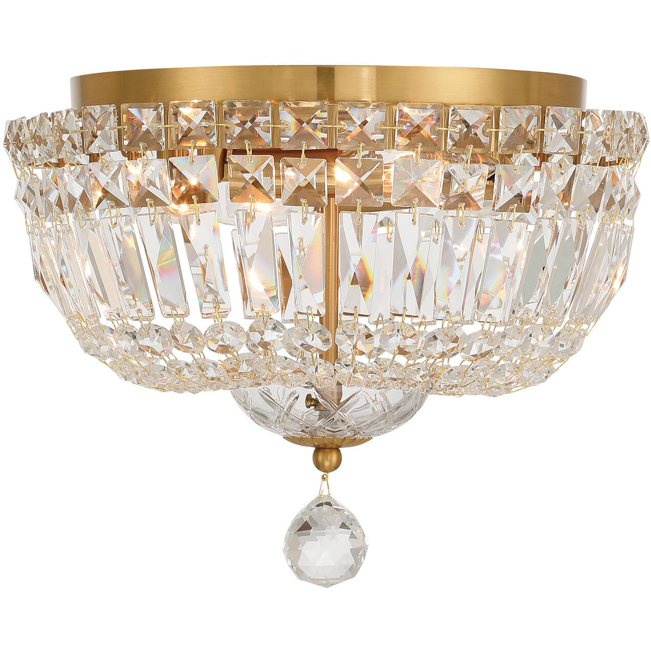 Roslyn 4 Light 12 inch Aged Brass Flush Ceiling Light