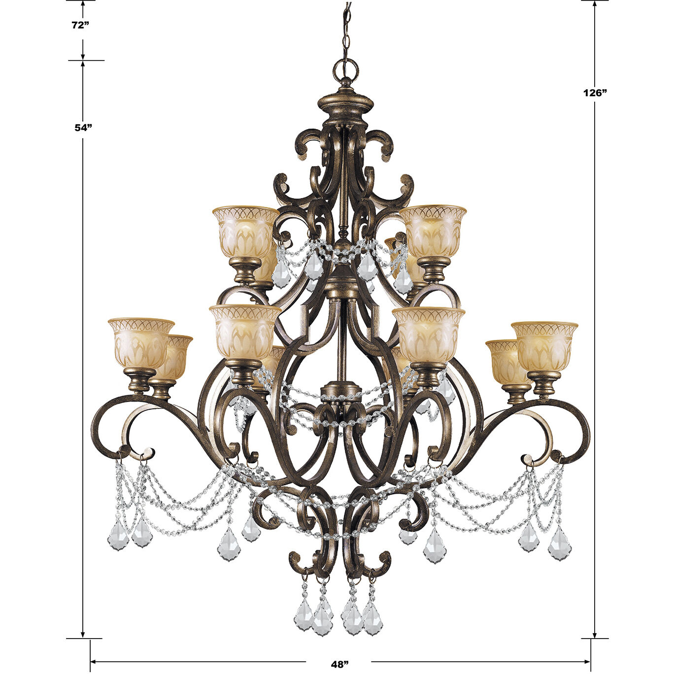 Norwalk 12 Light 48 inch Bronze Umber Chandelier Ceiling Light in Clear Spectra