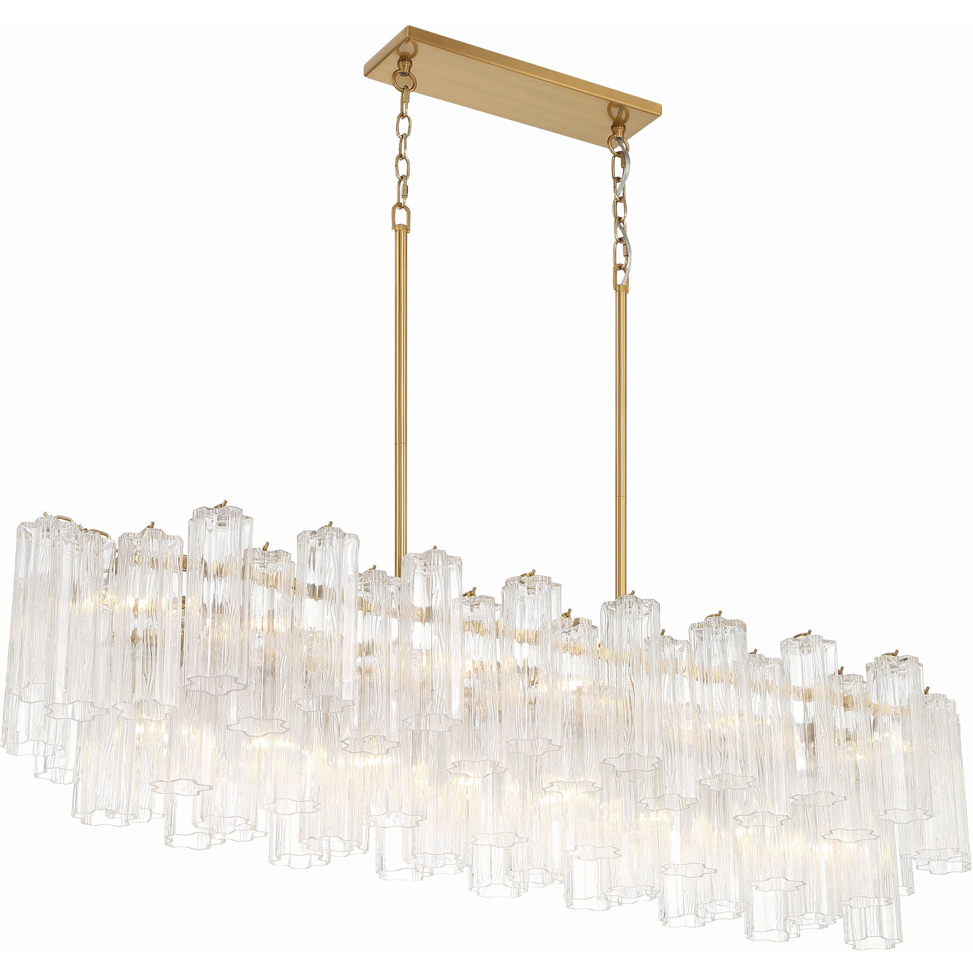 Addis 14 Light 51.75 inch Aged Brass Linear Chandelier Ceiling Light in Tronchi Glass Clear