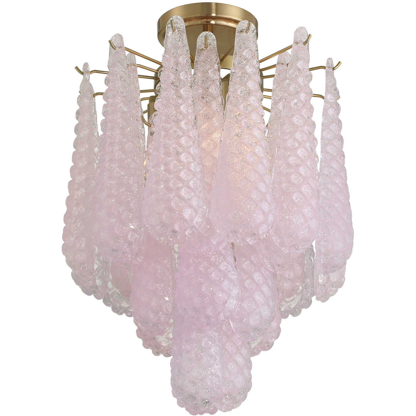 Ollie 4 Light 14.25 inch Aged Brass Semi Flush Ceiling Light in Sand Glass Blush