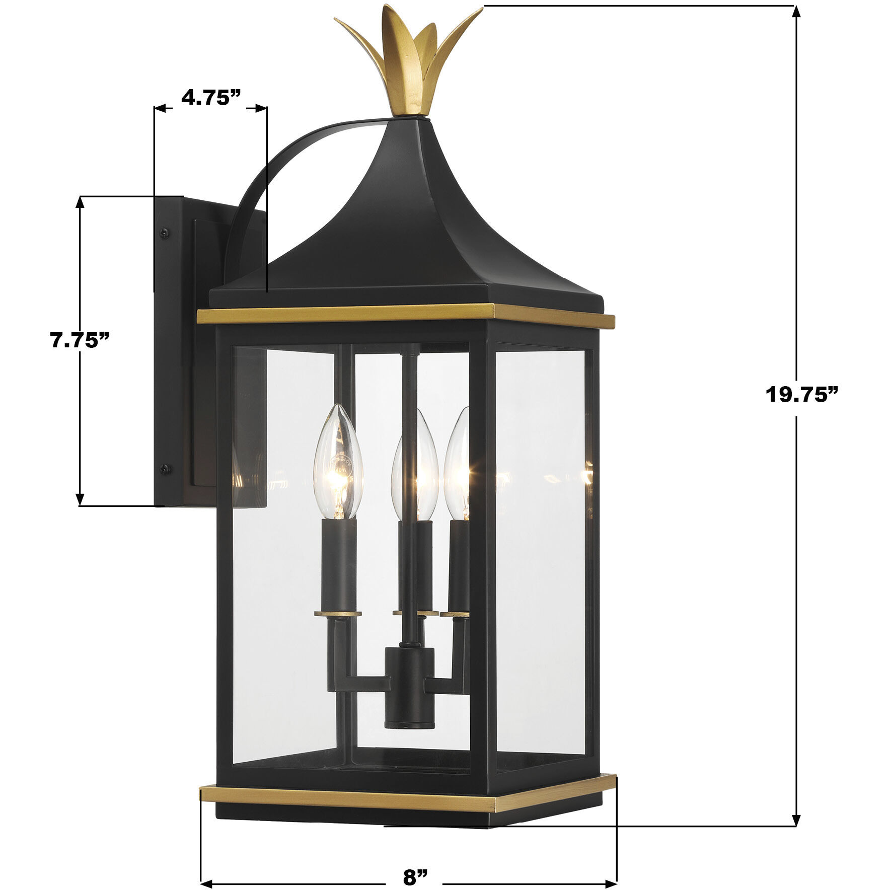 Simpson 3 Light 19.75 inch Matte Black and Textured Gold Outdoor Sconce