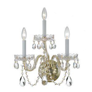 Traditional Crystal 3 Light 15 inch Polished Brass Wall Sconce Wall Light