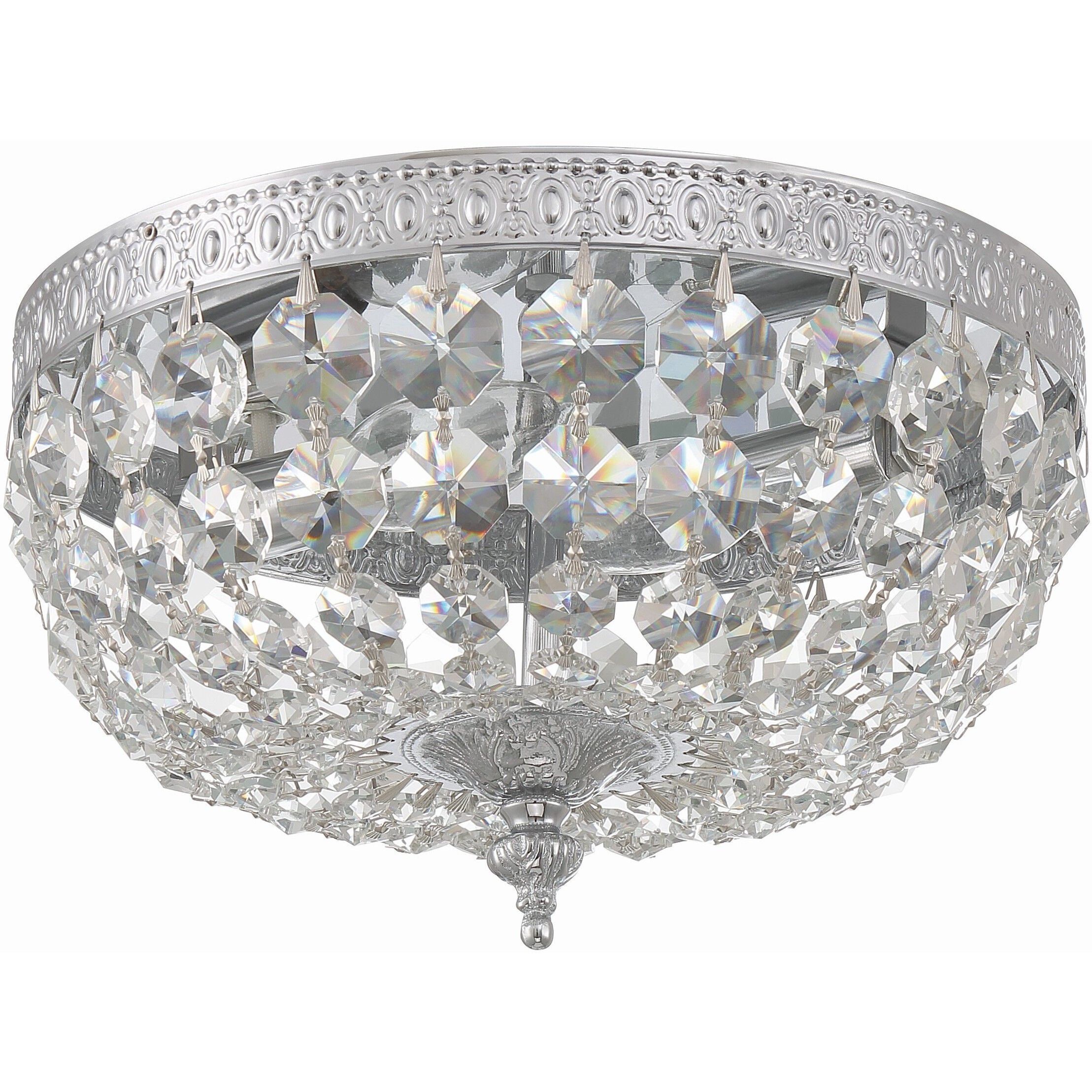 Waltham 2 Light 10 inch Polished Chrome Flush Ceiling Light in Clear Hand Cut