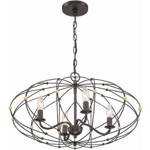 Zucca 4 Light 24.5 inch English Bronze and Antique Gold Chandelier Ceiling Light