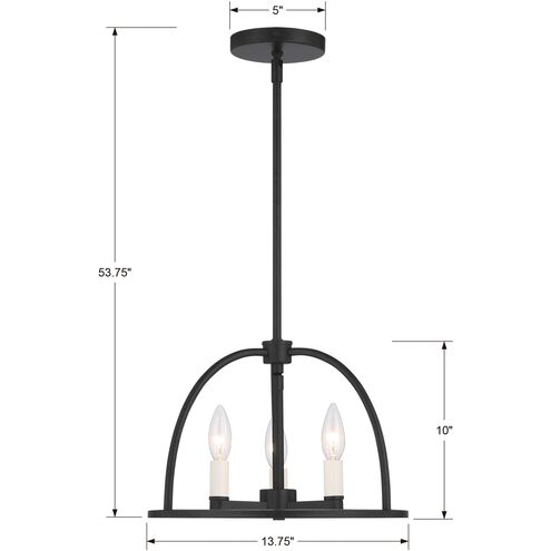 Abbott 3 Light 13.75 inch Black Mini Chandelier Ceiling Light