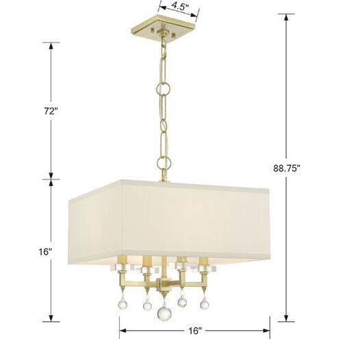 Paxton 4 Light 16 inch Aged Brass Semi Flush Ceiling Light