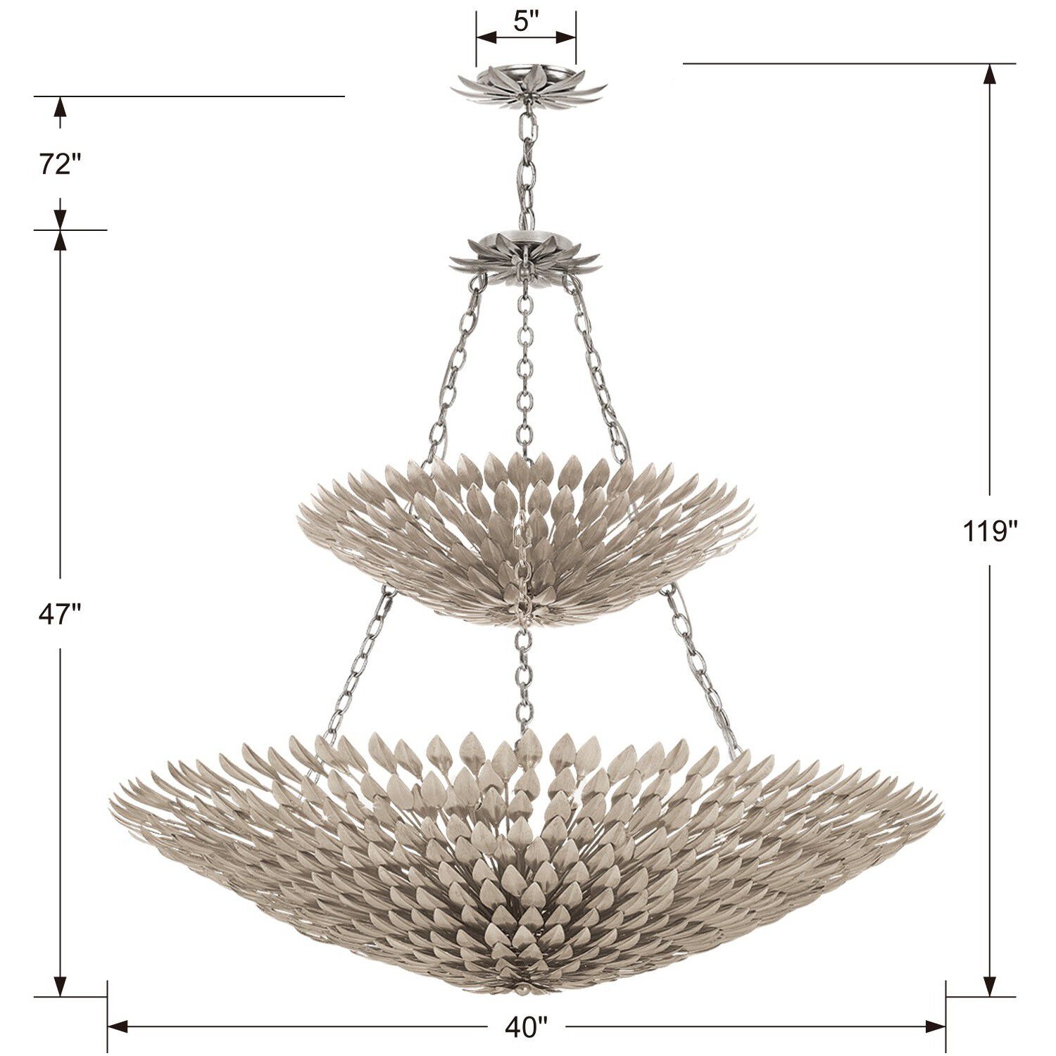 Broche 18 Light 40 inch Antique Silver Chandelier Ceiling Light