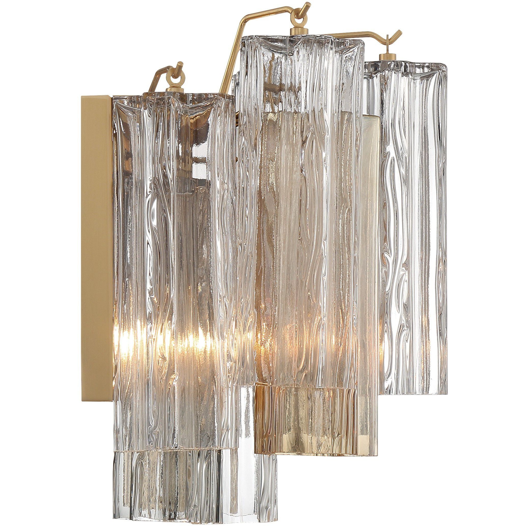 Addis Sconce Wall Light in Aged Brass, Tronchi Glass Autumn