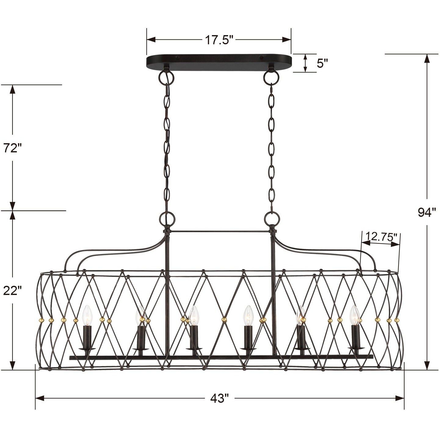 Zucca 6 Light 42.5 inch English Bronze and Antique Gold Chandelier Ceiling Light