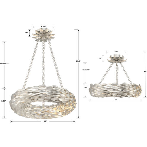 Broche 6 Light 18 inch Antique Silver Semi Flush Ceiling Light