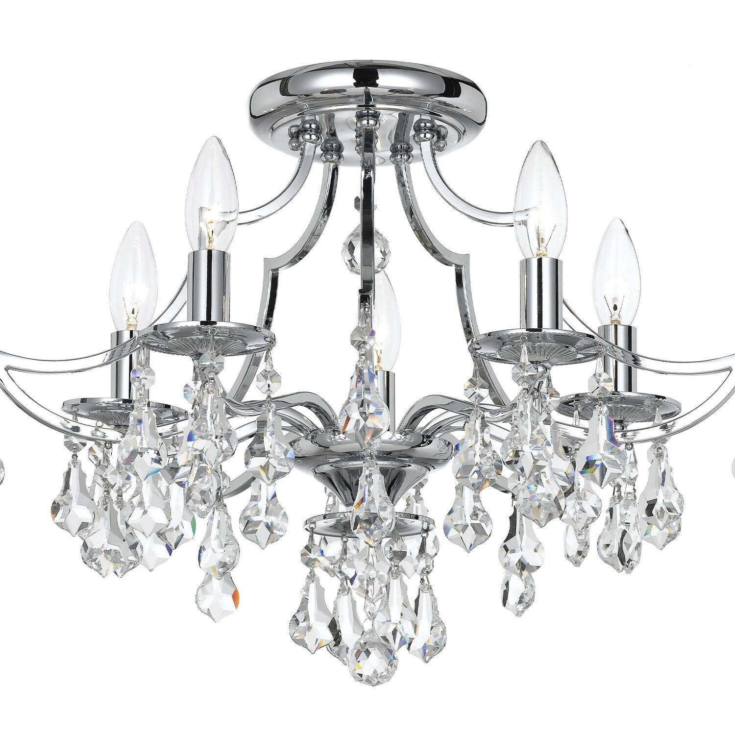 Cedar 5 Light 18.5 inch Polished Chrome Semi Flush Ceiling Light in Clear Hand Cut