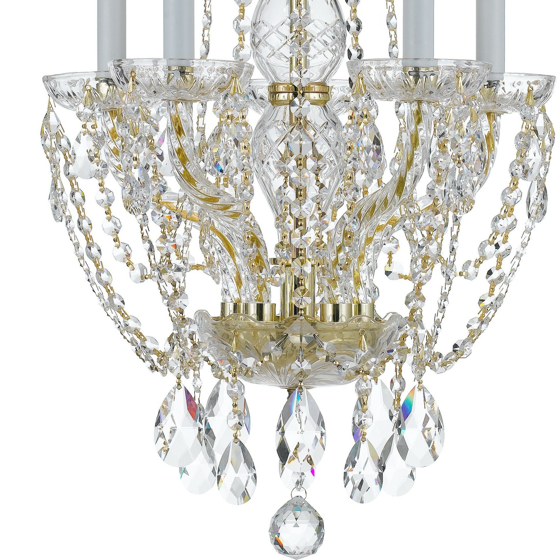 Traditional Crystal 5 Light 14 inch Polished Brass Mini Chandelier Ceiling Light in Clear Hand Cut