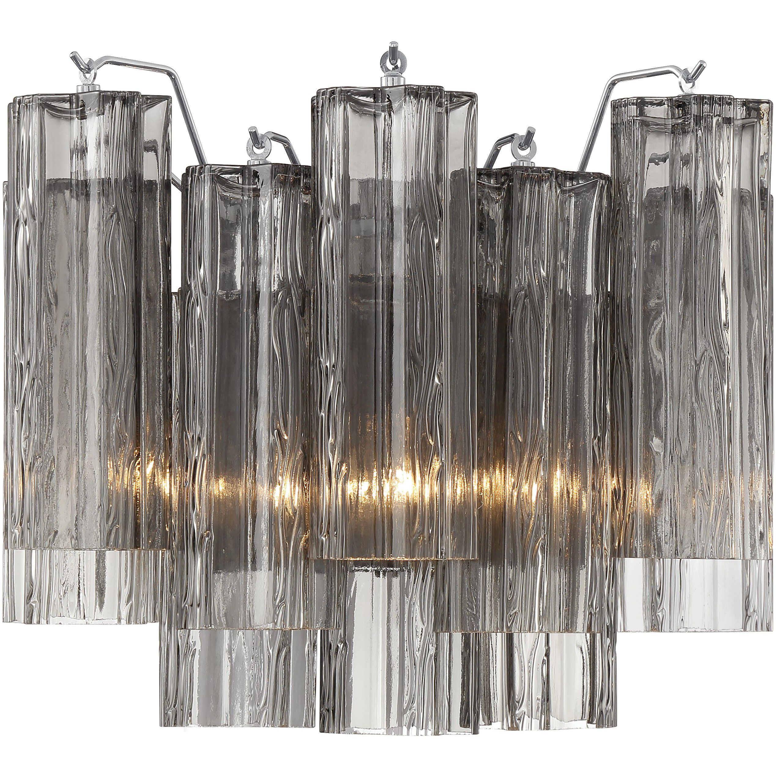 Addis Bath Wall Light in Polished Chrome, Tronchi Glass Smoke