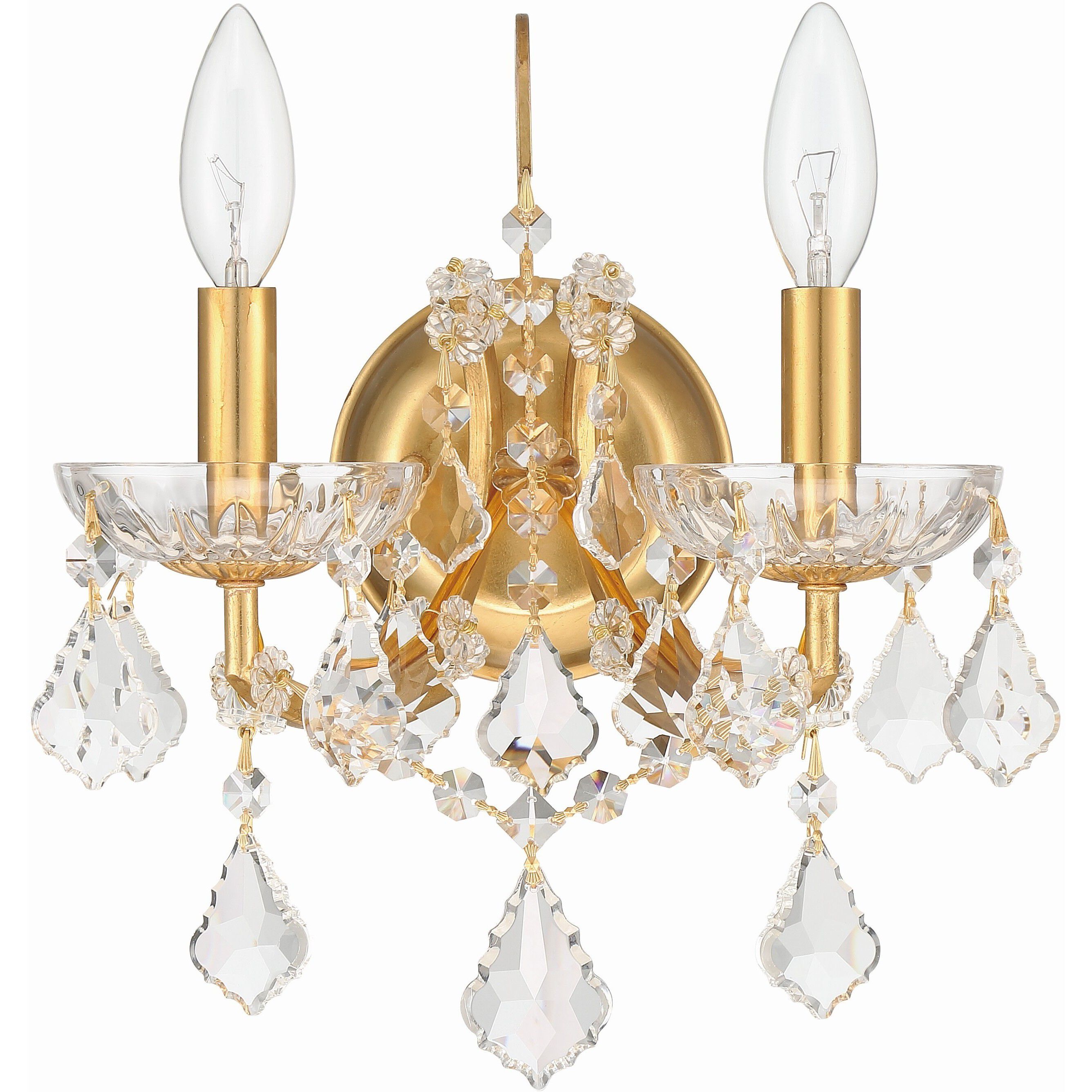 Filmore Sconce Wall Light in Clear Swarovski Strass, Antique Gold