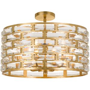 Meridian 6 Light 20 inch Antique Gold Semi Flush Ceiling Light