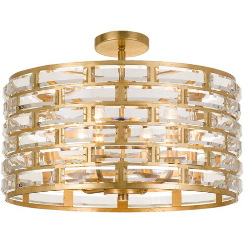Meridian 6 Light 20 inch Antique Gold Semi Flush Ceiling Light
