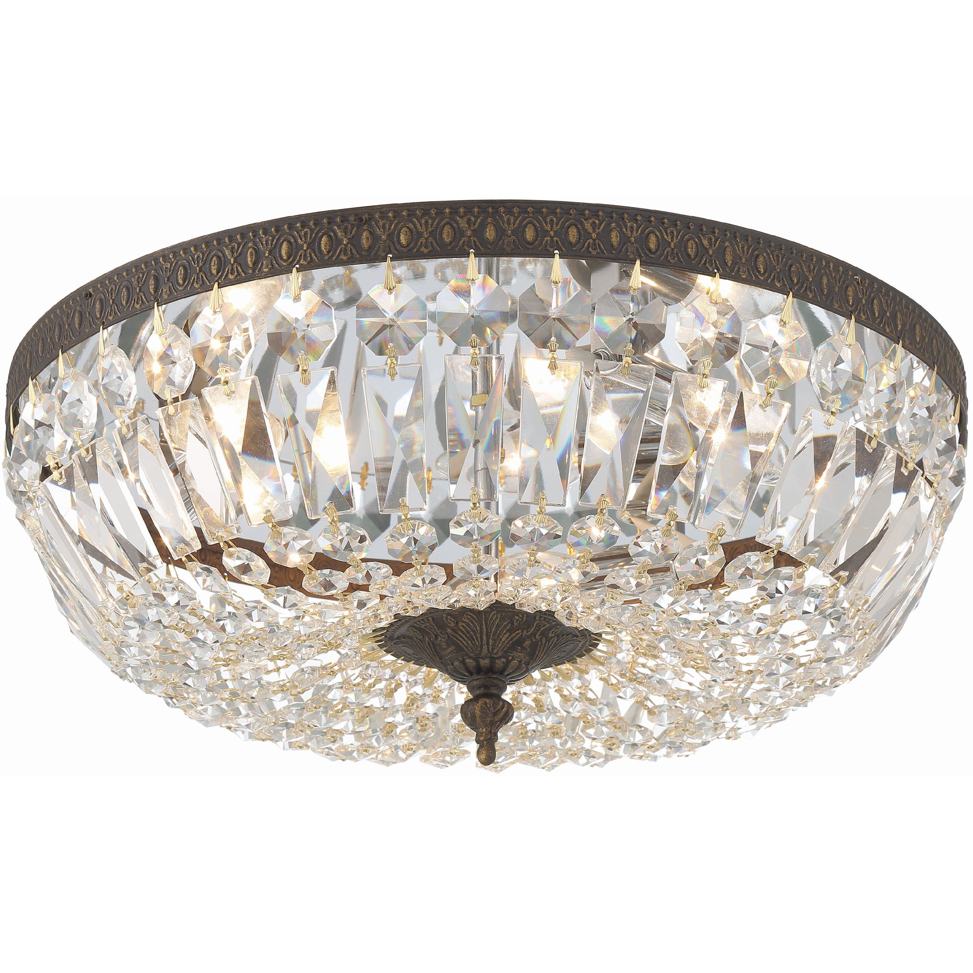 Ceiling Mount 3 Light 16 inch English Bronze Flush Semi Flush Ceiling Light in Clear Swarovski Strass