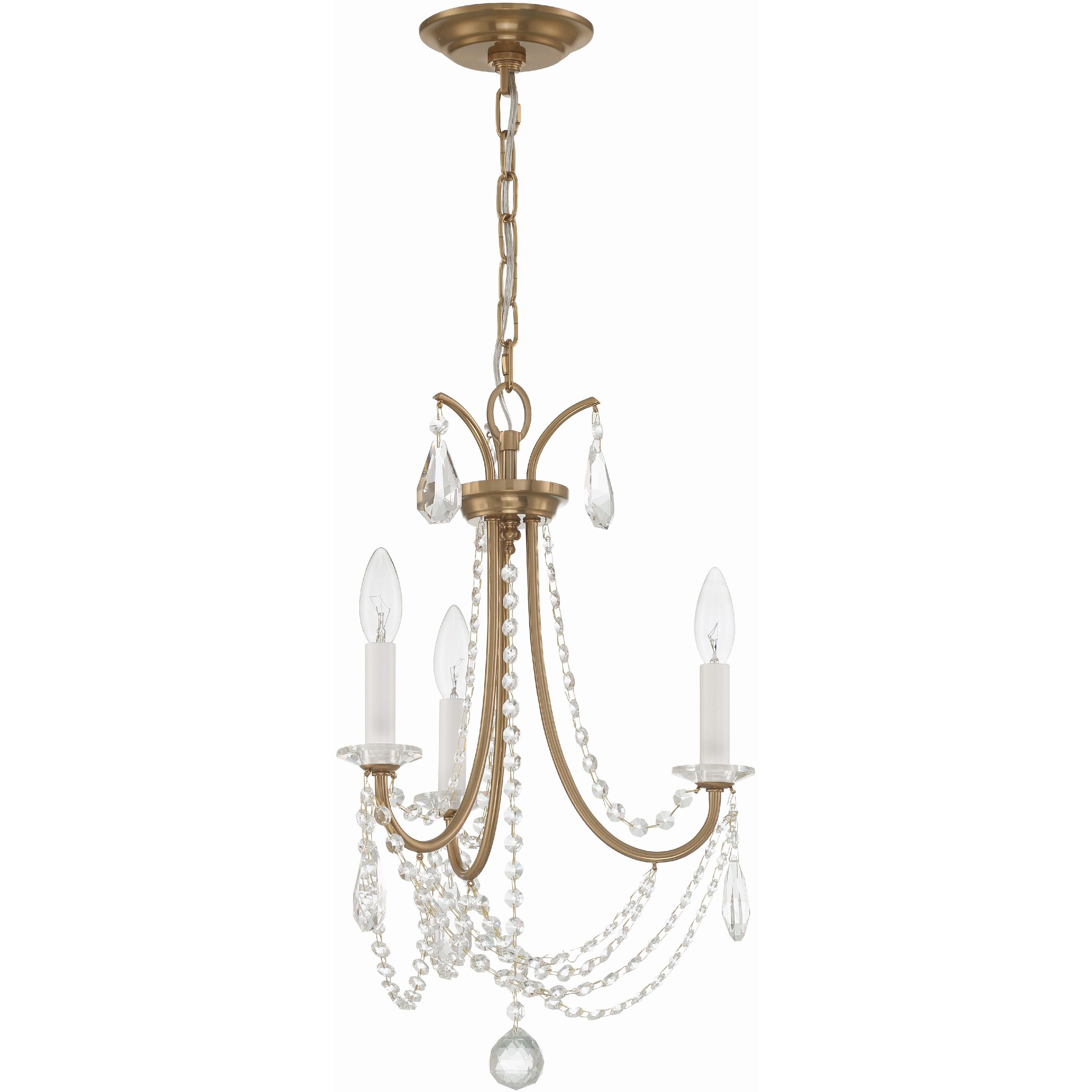Karrington 3 Light 14 inch Aged Brass Mini Chandelier Ceiling Light