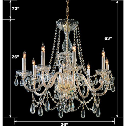 Traditional Crystal 8 Light 26 inch Polished Brass Chandelier Ceiling Light