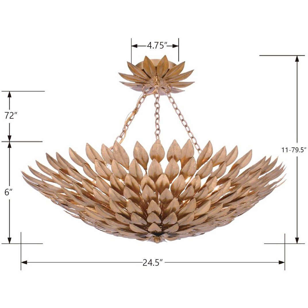 Broche 6 Light 24.5 inch Antique Gold Semi Flush Ceiling Light