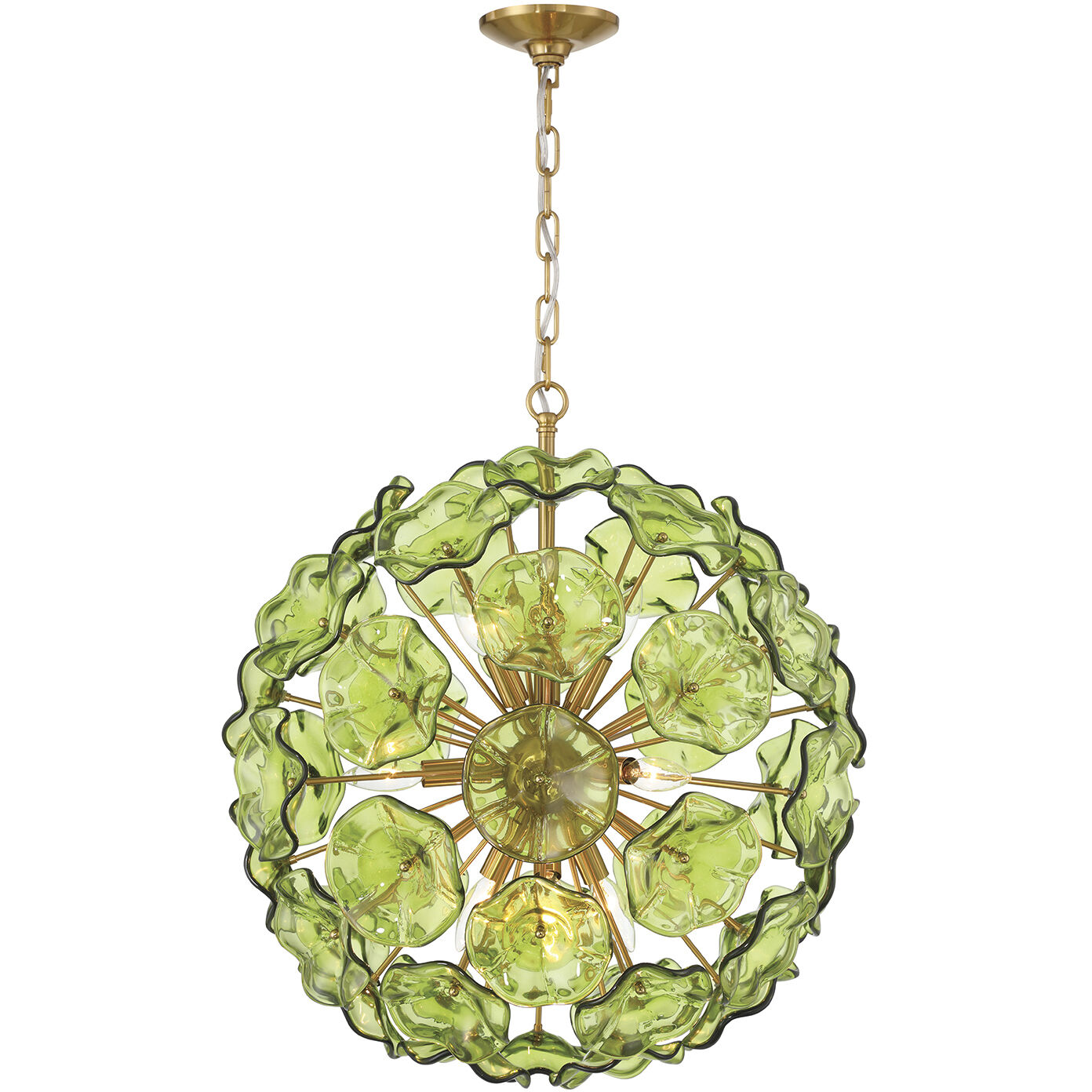 Esme 9 Light 22.5 inch Aged Brass Chandelier Ceiling Light in Floral Glass Petals Green