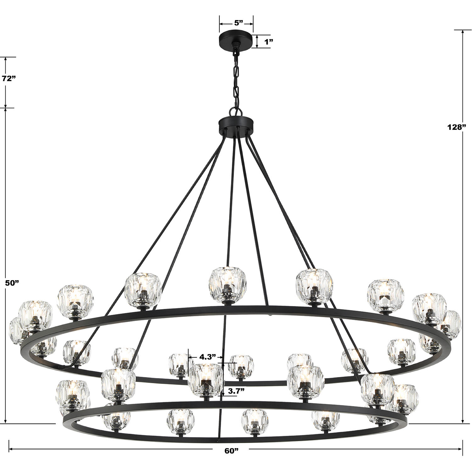 Aragon 30 Light 60 inch Matte Black Chandelier Ceiling Light